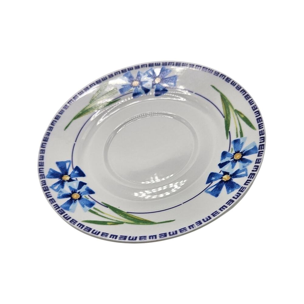Eurosalon Blue Floral Porcelain Saucers Set of 5 White Green Trim